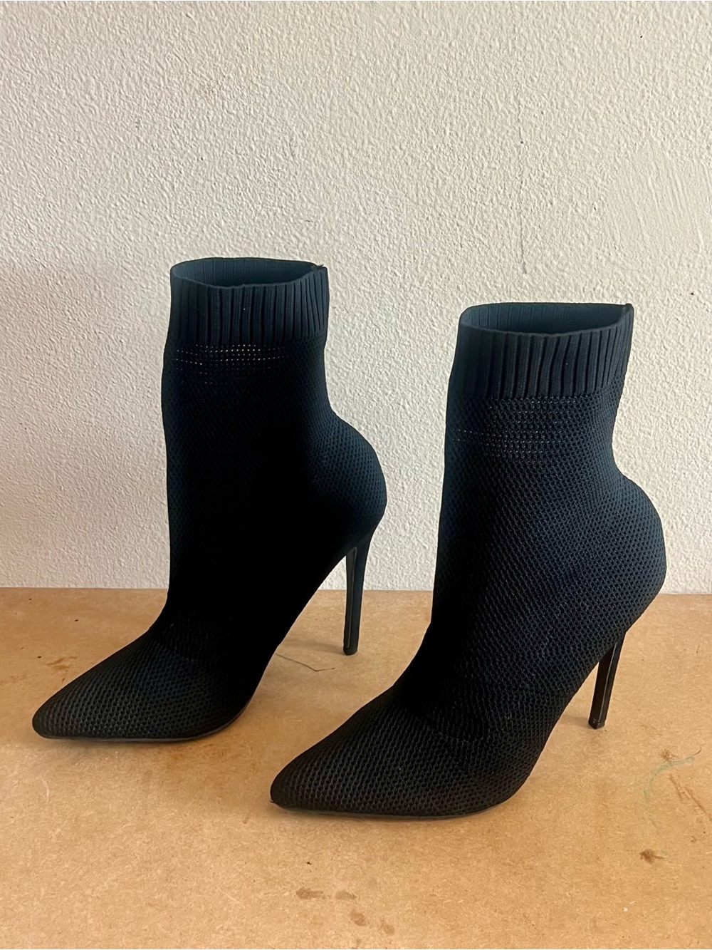Black Mesh Pointed-Toe Stiletto Ankle Boots - Women's